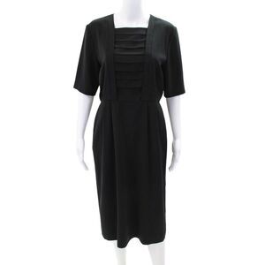 Paco Rabanne Womens Zippered Mid-Calf Short Sleeve A-Line Dress Black Size M